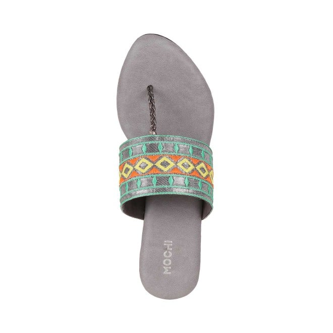 Mochi Women Grey Ethnic Slip Ons (SKU: 32-444-14-36)