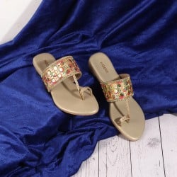 Women Gold Ethnic Slippers