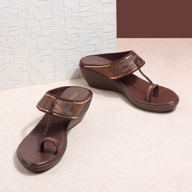 Mochi Women Brown Ethnic Slip Ons