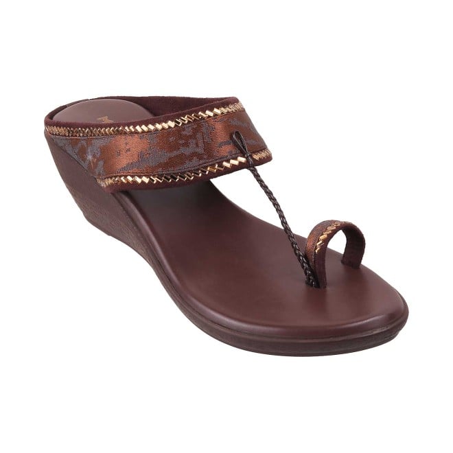 Mochi Women Brown Ethnic Slip Ons