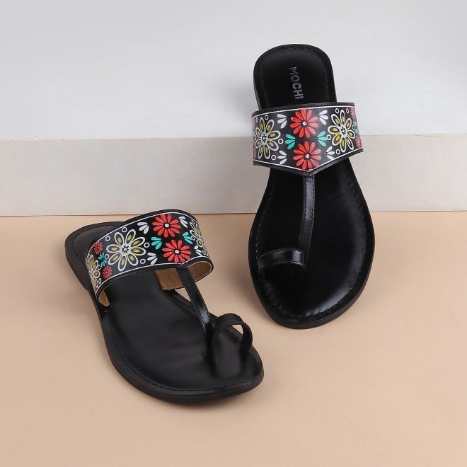 Mochi Women Black Ethnic Slip Ons