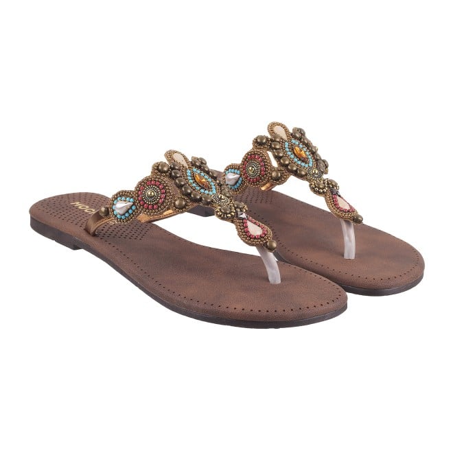 Mochi Women Antique-Gold Casual Slippers