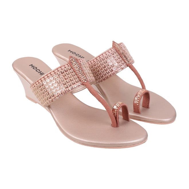 Mochi Women Rose-Gold Ethnic Sandals