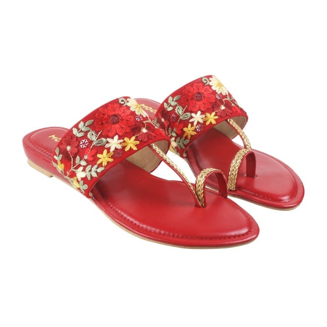 Mochi Women Red Ethnic Slip Ons