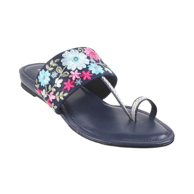 Mochi Women Blue Ethnic Slip Ons