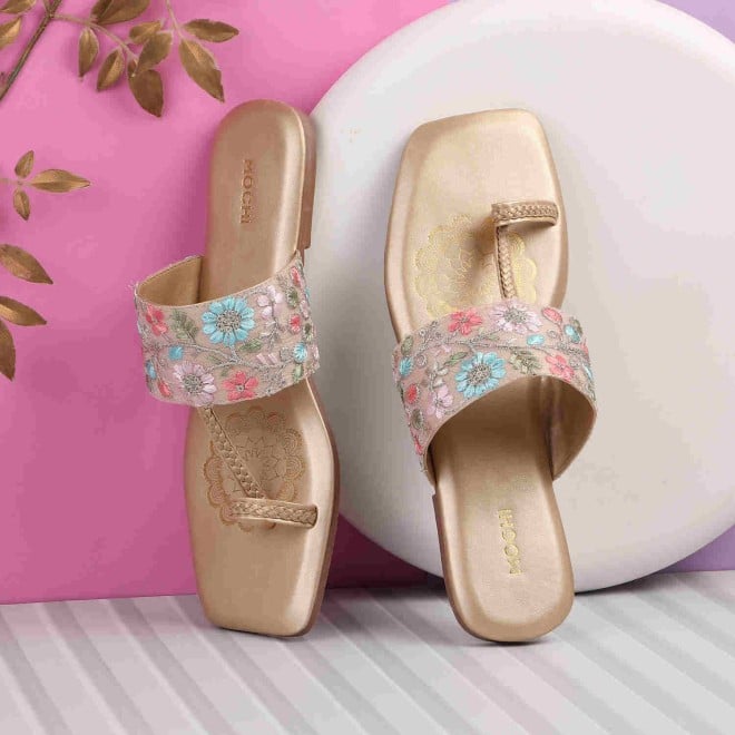 Mochi Women Gold Casual Sandals