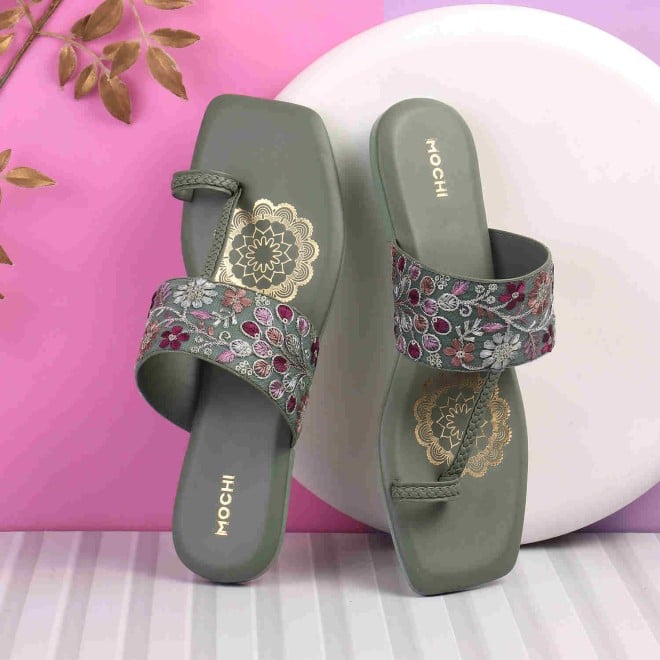 Mochi Women Green Casual Sandals (SKU: 32-600-21-36)