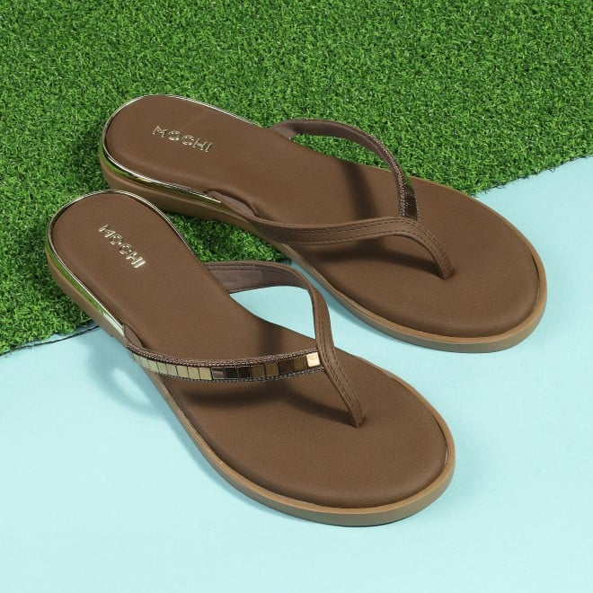 Mochi Women Brown Casual Slippers