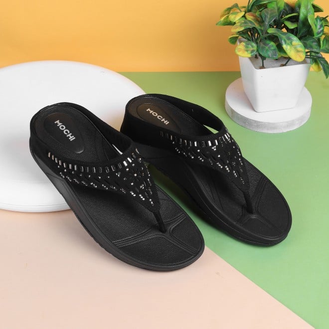 Mochi Women Black Casual Slippers