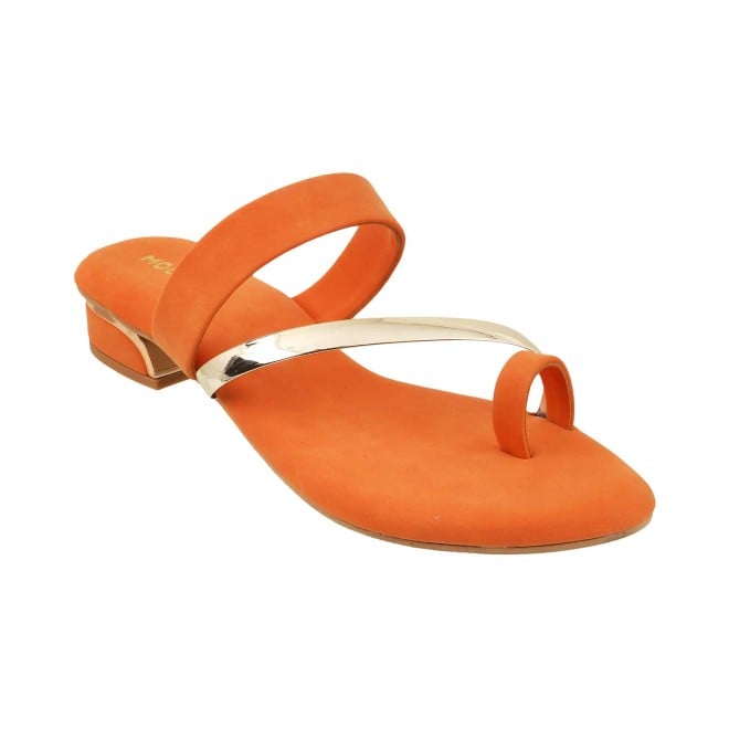 Mochi Women Orange Casual Slip Ons