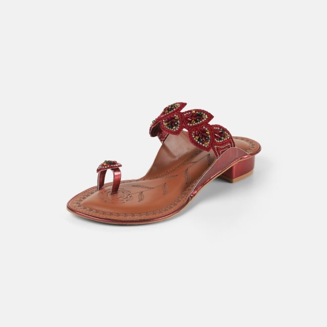 Mochi Women Maroon Ethnic Slip Ons (SKU: 32-781-44-36)