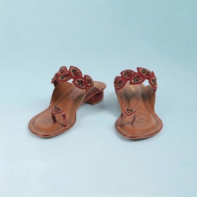 Mochi Women Maroon Ethnic Slip Ons