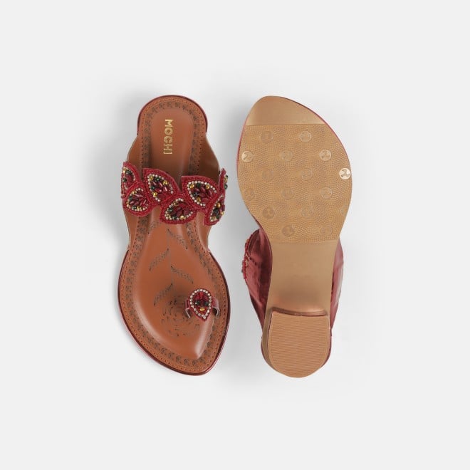 Mochi Women Maroon Ethnic Slip Ons (SKU: 32-781-44-36)