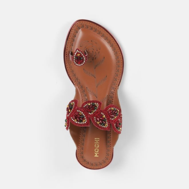 Mochi Women Maroon Ethnic Slip Ons (SKU: 32-781-44-36)