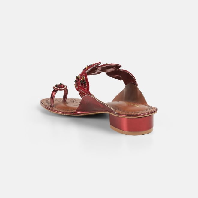 Mochi Women Maroon Ethnic Slip Ons (SKU: 32-781-44-36)