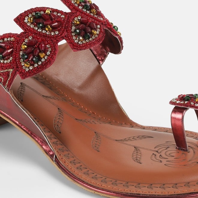 Mochi Women Maroon Ethnic Slip Ons (SKU: 32-781-44-36)