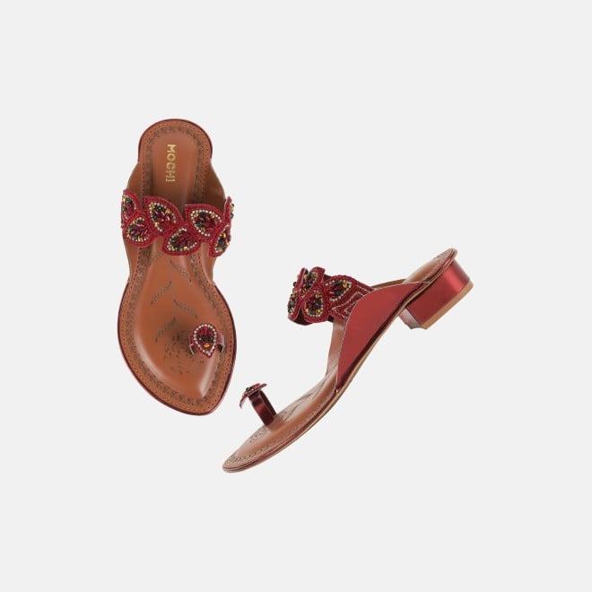 Mochi Women Maroon Ethnic Slip Ons (SKU: 32-781-44-36)