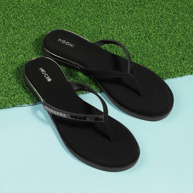 Mochi Women Black Casual Slippers