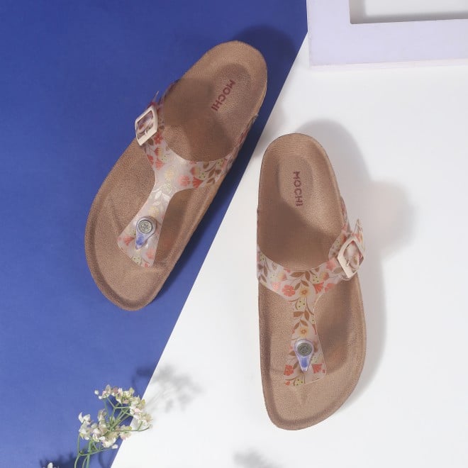 Mochi Women Beige Casual Slippers