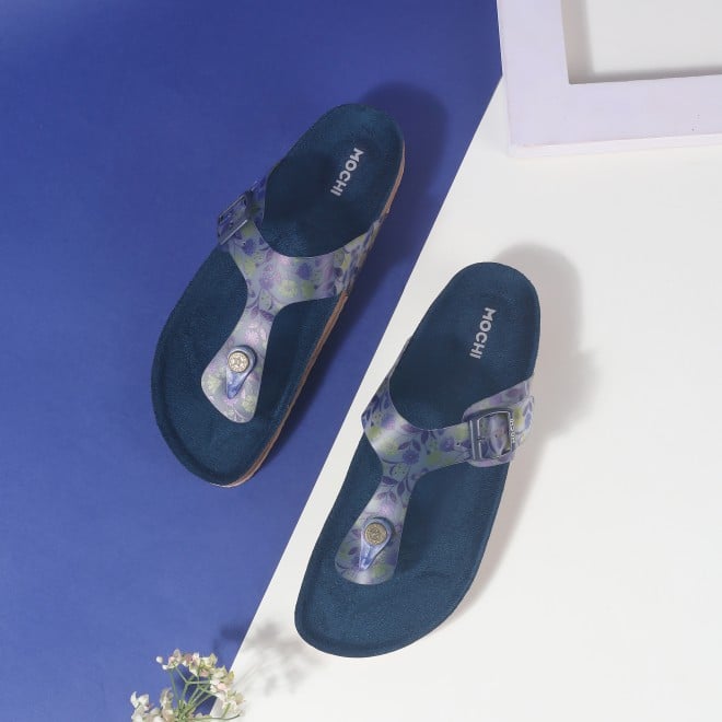 Mochi Women Blue Casual Slippers