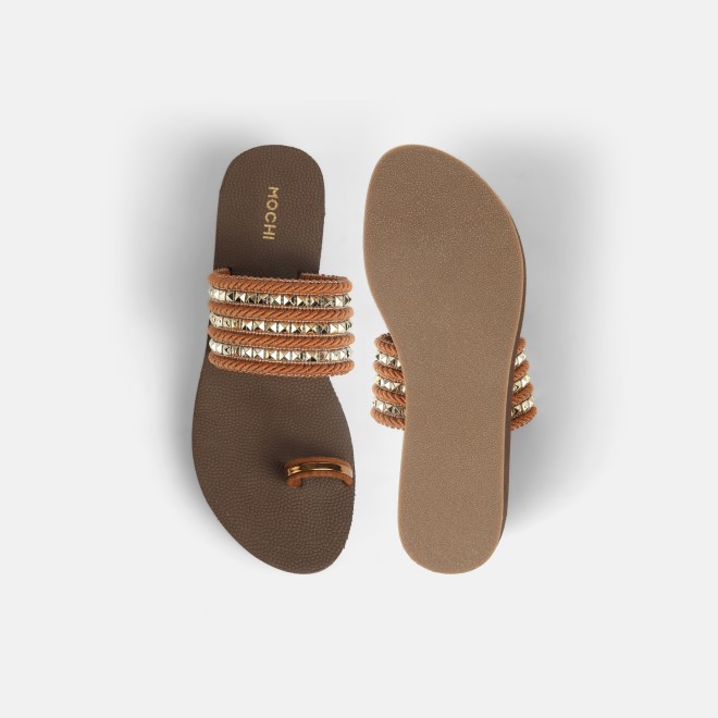 Mochi Women Tan Ethnic Slip Ons (SKU: 32-816-23-36)