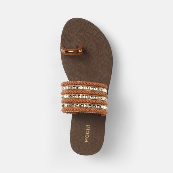 Mochi Women Tan Ethnic Slip Ons (SKU: 32-816-23-36)