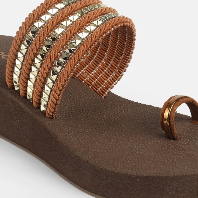 Mochi Women Tan Ethnic Slip Ons (SKU: 32-816-23-36)