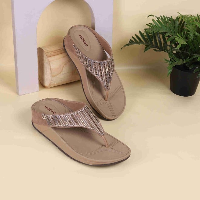 Mochi Women Beige Casual Slip-Ons (SKU: 32-824-20-36)