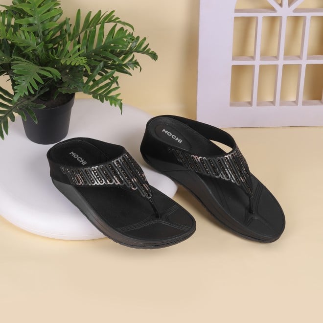 Mochi Women Black Casual Slip-Ons