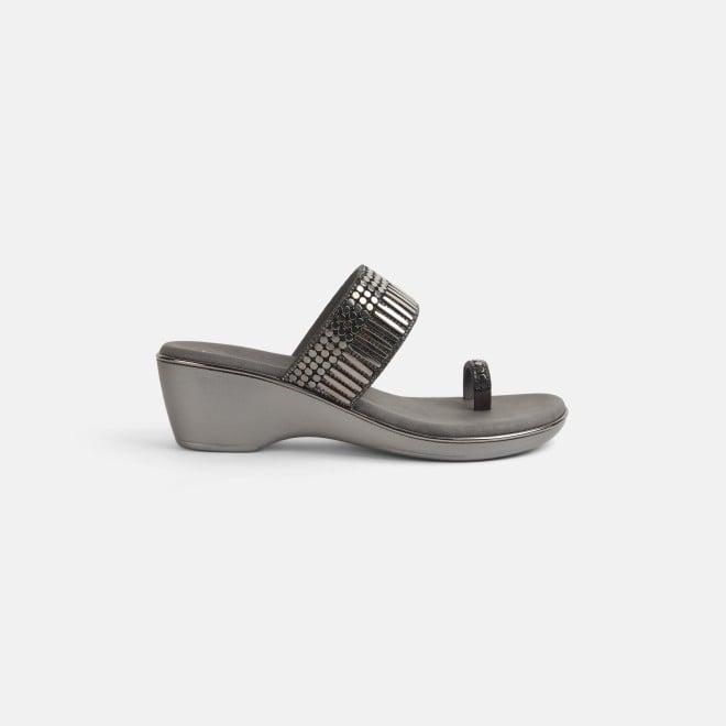 Mochi Women Gun-metal Ethnic Slip Ons (SKU: 32-845-29-36)