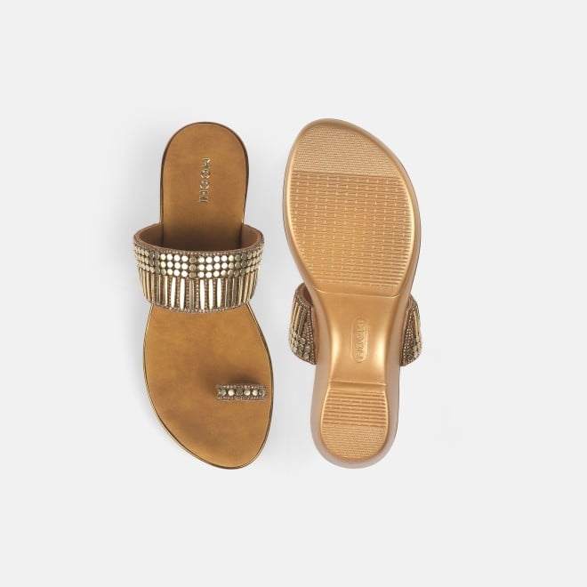 Mochi Women Antic-gold Ethnic Slip Ons (SKU: 32-845-28-36)