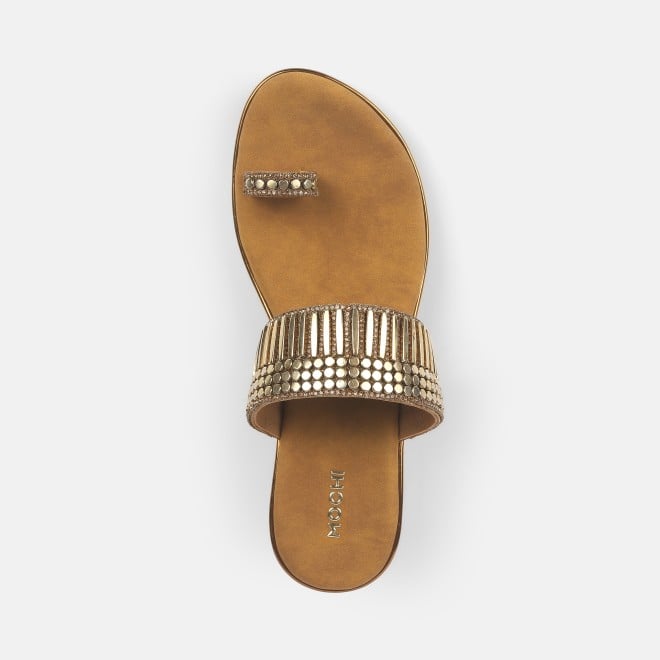 Mochi Women Antic-gold Ethnic Slip Ons (SKU: 32-845-28-36)