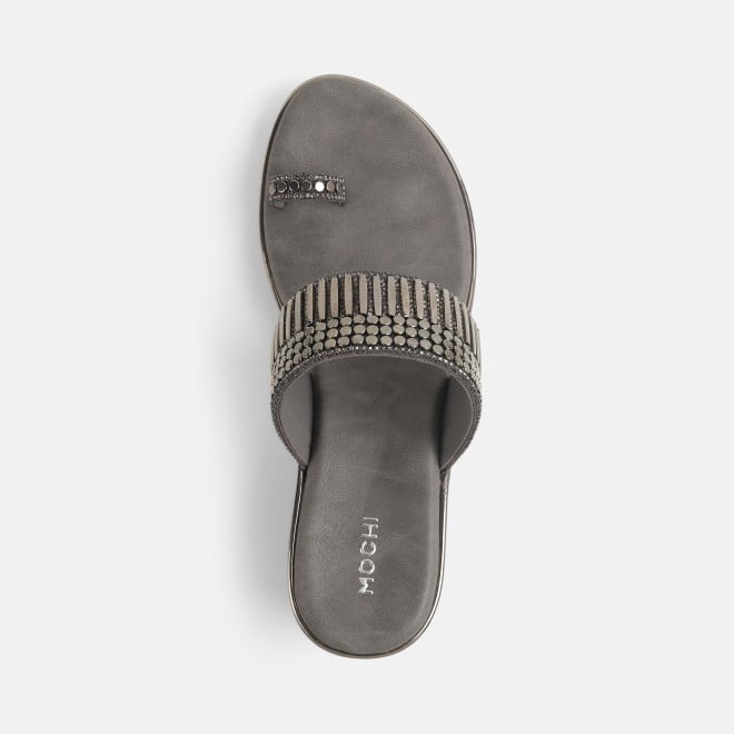 Mochi Women Gun-metal Ethnic Slip Ons (SKU: 32-845-29-36)