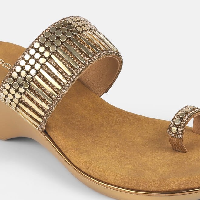 Mochi Women Antic-gold Ethnic Slip Ons (SKU: 32-845-28-36)