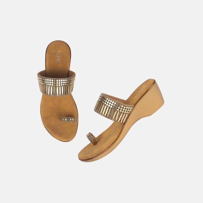 Mochi Women Antic-gold Ethnic Slip Ons (SKU: 32-845-28-36)