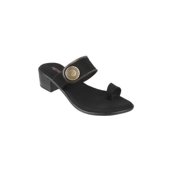 Mochi Women Black Ethnic Slip Ons