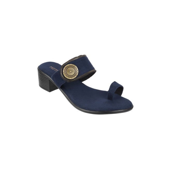 Mochi Women Navy-Blue Ethnic Slip Ons