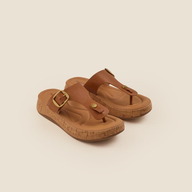 Mochi Women Tan Casual Slippers (SKU: 32-879-23-36)