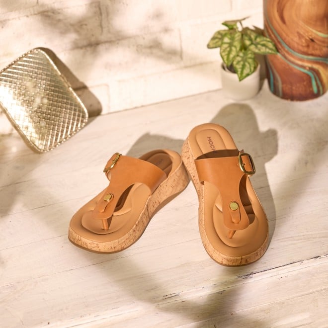 Mochi Women Tan Casual Slippers (SKU: 32-879-23-36)