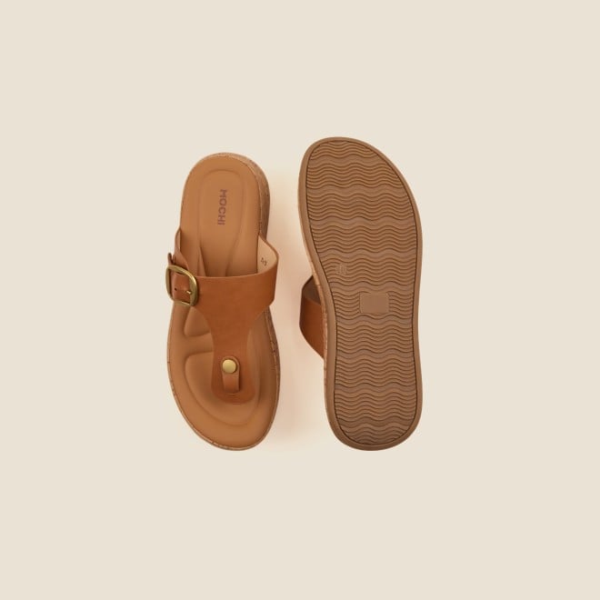 Mochi Women Tan Casual Slippers (SKU: 32-879-23-36)
