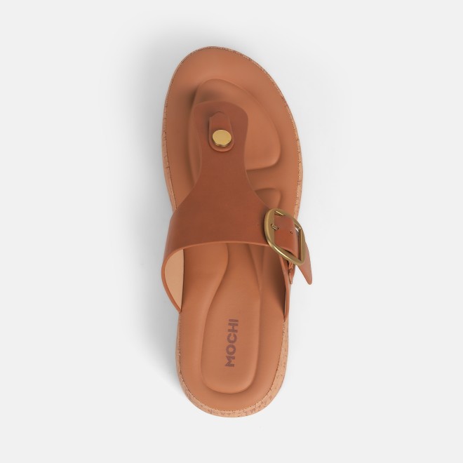 Mochi Women Tan Casual Slippers (SKU: 32-879-23-36)