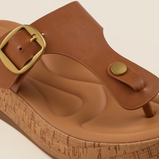Mochi Women Tan Casual Slippers (SKU: 32-879-23-36)