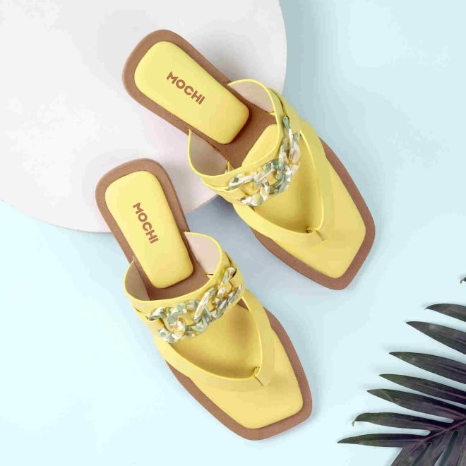 Mochi Women Yellow Casual Slippers & Flip Flops