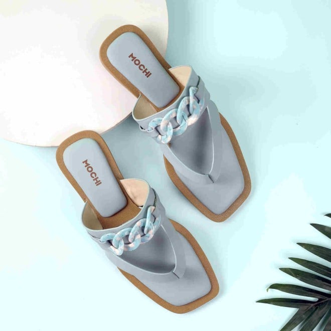 Mochi Women Blue Casual Slippers & Flip Flops