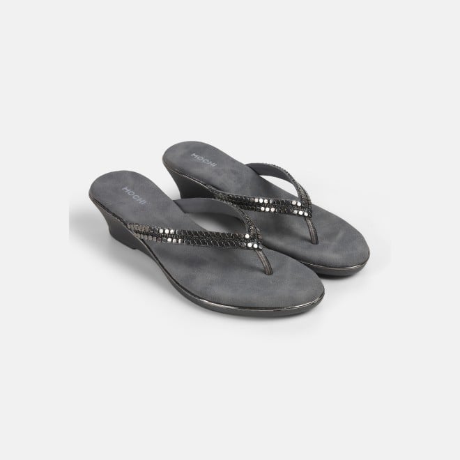 Mochi Women Gun-metal Casual Slippers (SKU: 32-901167-29-38)