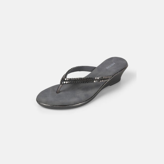 Mochi Women Gun-metal Casual Slippers (SKU: 32-901167-29-38)