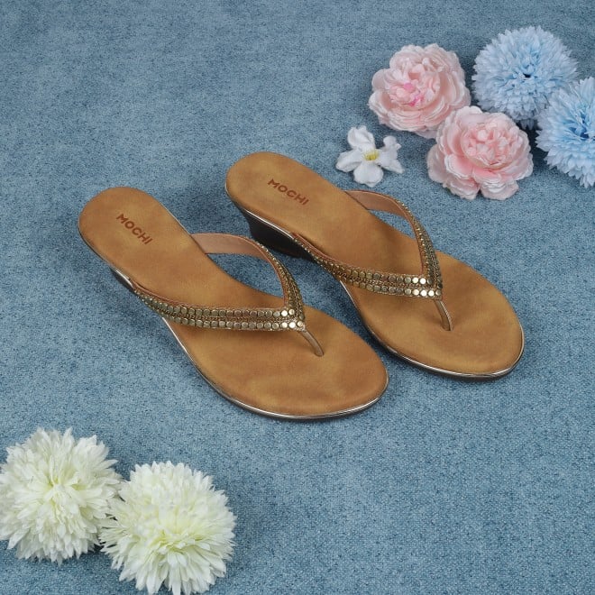 Mochi Women Antic-gold Casual Slippers