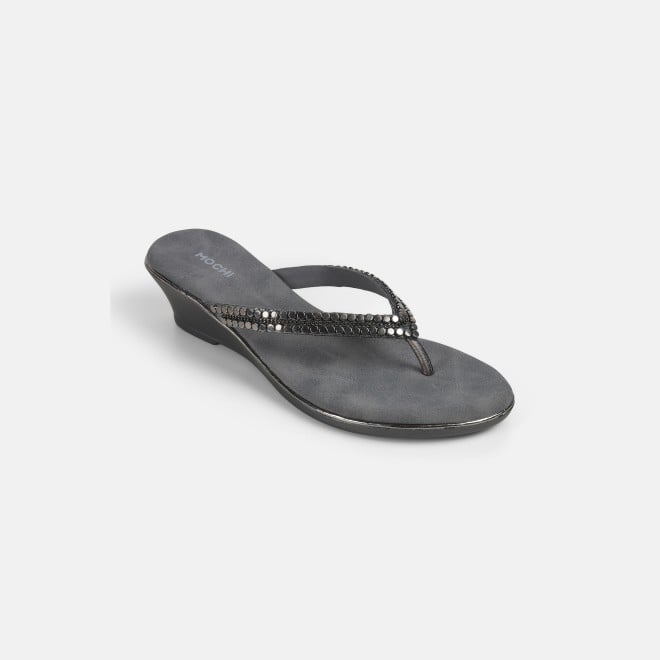 Mochi Women Gun-metal Casual Slippers (SKU: 32-901167-29-38)