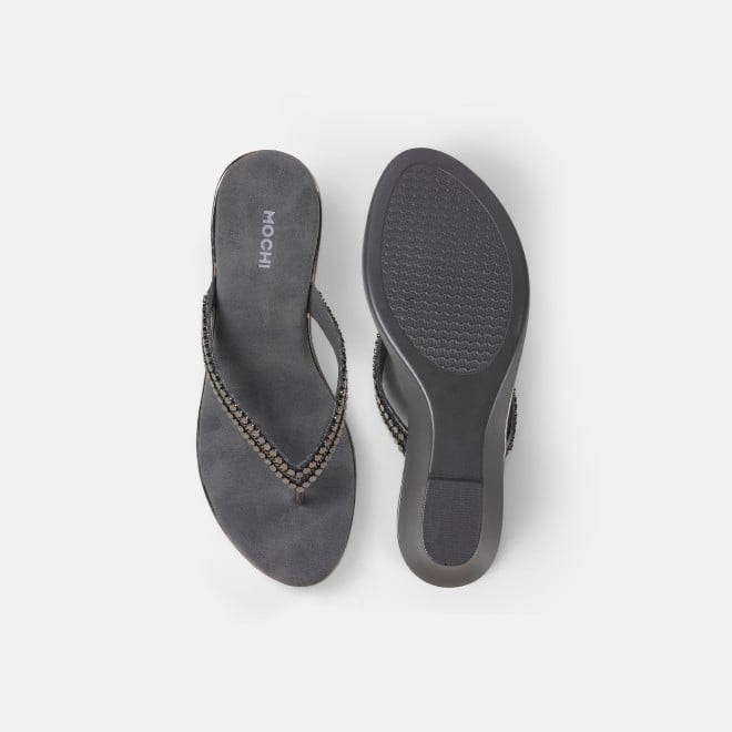 Mochi Women Gun-metal Casual Slippers (SKU: 32-901167-29-38)