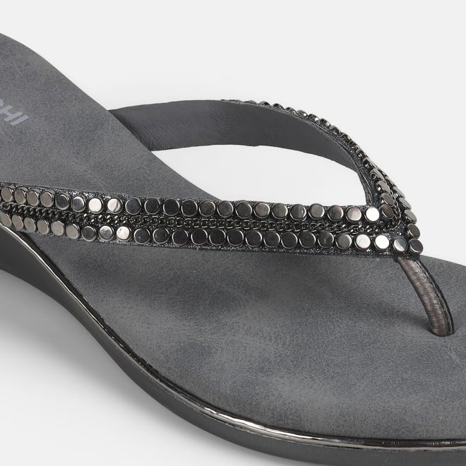 Mochi Women Gun-metal Casual Slippers (SKU: 32-901167-29-38)